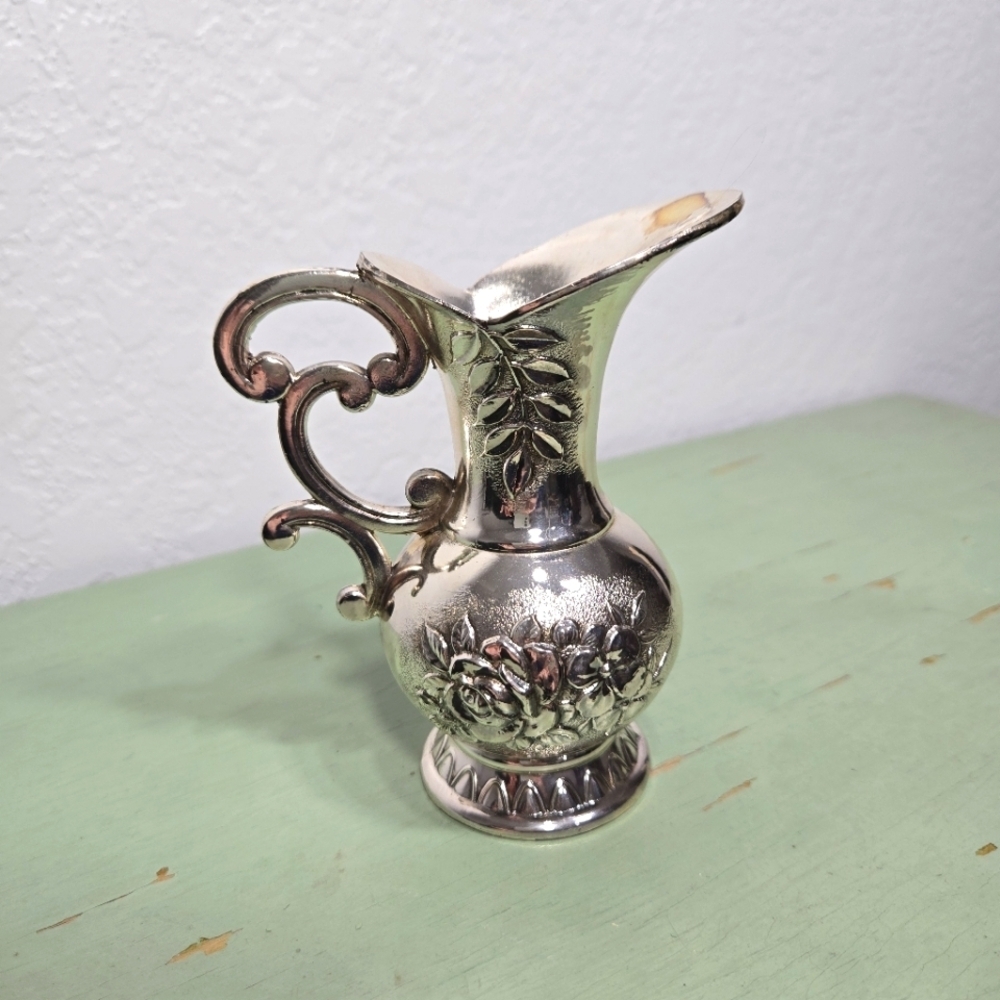 Small Silver Plated Floral Pitcher Delli Inc Japan Vintage
